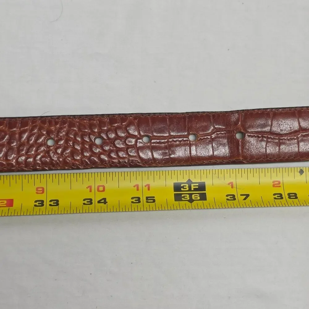 Crocodile Leather Belt Brown Solid Brass Buckle Mens Size 34 Academia Office USA